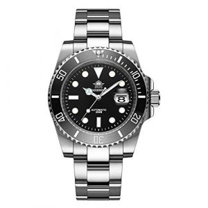 ADDIESDIVE Diver Montre Automatique pour Homme, Diver's 200 m, &eacute;tanche, Montre Lumineuse, Mouvement NH35A, Bracelet en Acier Inoxydable -Noir (ADDIESDIVE, neuf)