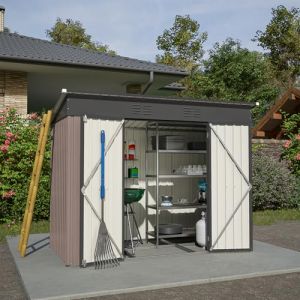 Abri de Jardin en métal de 2,4 x 1,2 m avec Fondation en métal (sans Plancher), abri de Jardin résistant aux intempéries pour terrasse de Jardin extérieur (8 * 4 Brown) (GUANYI-USA, neuf)