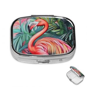Pilulier en m&eacute;tal &agrave; 2 compartiments en forme de flamant rose tropical pour sac &agrave; main ou poche, joli mini pilulier portable de voyage pour contenir des suppl&eacute;ments, des vitamines, de l'huile de (lhyjuqawjfdsa, neuf)