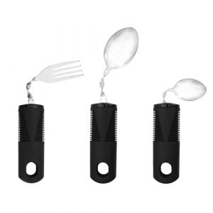 3 Pi&egrave;Ces Cubiertos De Parkinson Fourchette, Cuill&egrave;Re, Cuill&egrave;Re &agrave; Caf&eacute; Parkinson Cutlery Acier Inoxydable Manche En Caoutchouc Et Plastique Cubiertos Para Personas Mayores De Parkinson Pliable (kaijiayi, neuf)