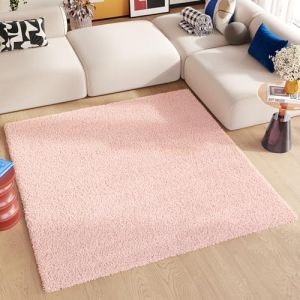 TAPISO Essence Carré Tapis Shaggy Poils Longs Moderne Rose Uni Tapis Salon Chambre Adulte Enfant Descente de Lit Moelleux Super Soft Epais Oeko-TEX 120 x 120 cm (TAPISO-FR, neuf)