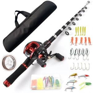 Lixada Ensemble canne à pêche et moulinet avec leurres de pêche pour adulte, canne à pêche télescopique de 2,1 m avec moulinet de lancer d'appât 18 + 1BB pour droitier/gauche, kit de pêche portable (WAOLi, neuf)