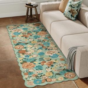 HUGEAR Vert Tapis de Couloir 60x180cm Fleur Passage Lavable en Machine Antidérapant Boheme Naturel Floral Long Carpet Cuisine Descente de Lit Doux Poil Ras Rug (RONGBEN, neuf)