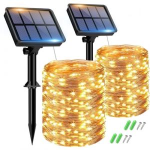 btfarm Lot de 2 Guirlande Solaire Exterieur, 15+2m 150LED Guirlande Lumineuse Exterieure Solaire &Eacute;tanche 8 Modes, Guirlande Ext&eacute;rieure D&eacute;coration pour Jardin Terrasse Cour Maison No&euml;l Mariage F&ecirc;te (btfarm-EU, neuf)