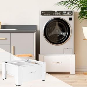 Herrselsam Meuble bas universel pour machine à laver, avec tiroir, 62 x 54 x 32 cm, socle pour machine à laver et sèche-linge, revêtement en caoutchouc réduisant le bruit, idéal pour machine à laver, (BlueHorizon Shop, neuf)