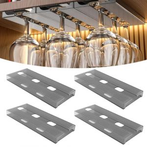 4 Pi&egrave;ces Porte Verre &agrave; Vin Suspendu, Support de Verre &agrave; Vin Sous Armoire Sans Per&ccedil;age Porte-Verres &agrave; Pied Suspendu Auto-adh&eacute;sif Accroche-verres Pour &eacute;tag&egrave;re Pour Bar Cuisine Restaurant (Gris) (ZUMMUTYSTORE-EU, neuf)