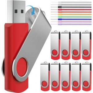 Clé USB 2.0 128 MB Lot de 10 Clefs USB - Mémoire Stick Pivotante Petite Capacité Cle USB 128Mo Lecteur Flash USB - FEBNISCTE Rouge Clef USB PenDrive avec Cordes (COMING ON, neuf)