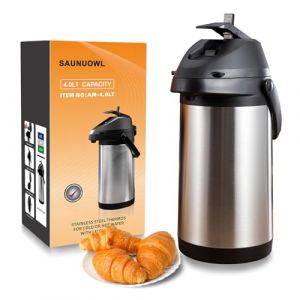 Cafetière isotherme à pompe 4L Bouteille Isotherme en Acier Inoxydable, Bouilloires isolées sous vide,Isolation thermique 24 heures,pour bouilloires, théières et cafetières pour garder chaudes (Suo Nuo Wang Luo, neuf)