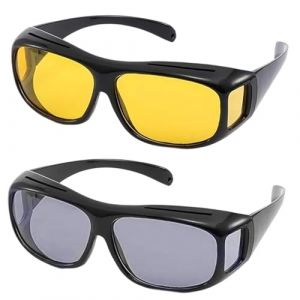CERCTLA Surlunettes de Conduite Jaunes, 2 Pi&egrave;ces Surlunettes de Soleil Polaris&eacute;es pour Homme et Femme, Lunettes de Vision Nocturne pour Cyclisme Tennis V&eacute;lo Moto (fdgf5466, neuf)