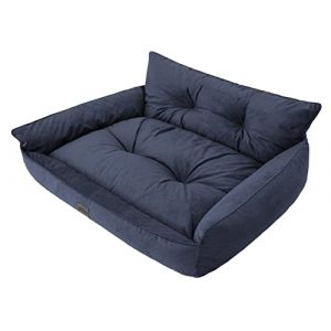 DOGGY Lit pour Chien, avec Coussin matelassé, canapé pour Animaux de Compagnie, Matelas à surpiqures, Bleu Marine Fancy, Taille XL, 82 x 63 cm (TexCorp, neuf)