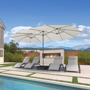 PURPLE LEAF Parasol de Jardin Extérieur 455 x 270 cm en Aluminium, Grand Parasol Double avec Pied, pour Terrasse, Jardin, Balcon, et Piscine, Blanc (PurpleLeafGarden, neuf)