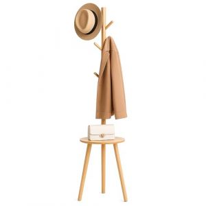 Gifcomda PorteManteau, Porte-Manteau sur Pied Avec 8 Crochets et Table Ronde, Porte Manteau sur Pieds Robuste pour Vêtements et Chapeaux, 173 cm de Haut, pour Chambre/Bureau/Couloir, Couleur Bois Brut (SandyGo, neuf)