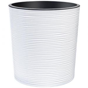 KONZEPT Grand pot de fleurs, pour l'int&eacute;rieur, 30 cm, en plastique, blanc, design traces de burin, avec insert int&eacute;rieur (KONZEPT GmbH, neuf)