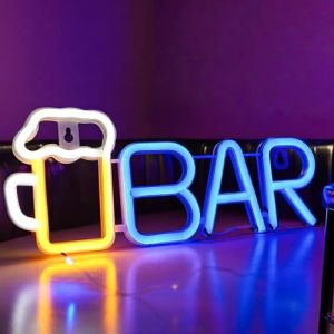 Panneau n&eacute;on pour bar, bar, n&eacute;on, bleu n&eacute;on, lampe murale n&eacute;on, panneau de nuit &agrave; bi&egrave;re, panneau de nuit USB ou 3 piles AA aliment&eacute; par piles pour la maison, bar, restaurant, f&ecirc;te, d&eacute;coration murale (MINGSHILTD, neuf)