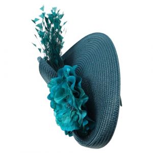 BAZEITFLOW Chapeau Bibi Extravagant pour Femme Grand Bandeau Vert Fonc&eacute; Orn&eacute; de Fleurs et Plumage Accessoire de T&ecirc;te Fait Main pour Mariages Cocktails et &Eacute;v&eacute;nements Formels (KINING, neuf)