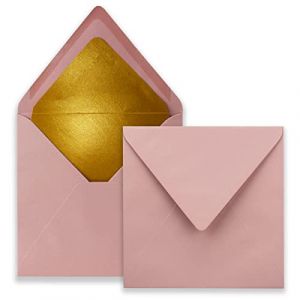 Lot de 50 enveloppes à lettre, carrées, 15,5 x 15,5 cm, vieux rose, doublées de papier doré, collage humide FarbenFroh by GUSTAV NEUSER (GUSTAV NEUSER GmbH, neuf)