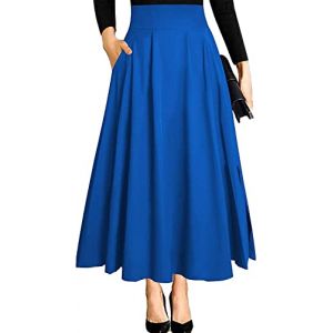 Ranphee Jupe Longue Femme Bleu Chic et Elegant Taille Haute A-Ligne Maxi Midi Festival Fluide Trapeze Evas&eacute;e Fendue Tenue avec Poche Fermeture Eclair S (Ranphee Store, neuf)