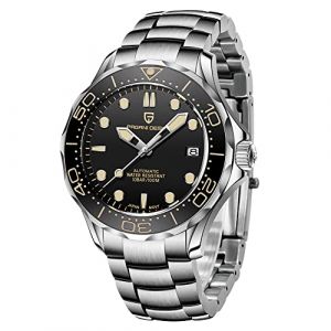 Pagani Design - Mod&egrave;le 007 - Montre pour homme &agrave; mouvement automatique NH35 avec lunette rotative en c&eacute;ramique - Montre en acier inoxydable, &eacute;tanche, &agrave; remontage automatique, Acier noir. (Trendy Watches Store, neuf)