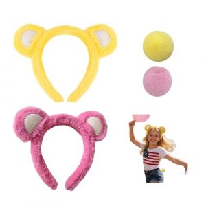 D&eacute;guisement d'animaux pour femmes, ensemble ours avec oreilles et queue, costume de carnaval, accessoires pour f&ecirc;tes et &eacute;v&eacute;nements, taille unique, couleurs rose et jaune (HERBERT UND KLAUS GMBH, neuf)