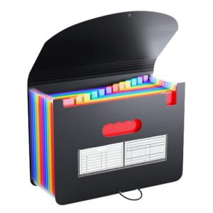 Trieur 12 Compartiments A4, Trieur &agrave; Soufflets Classeur Rangement, Extensible Classeur A4 Range, Document Sorter avec Couvercle, Classeur de Rangement Document, avec Fermeture &agrave; L'Elastique (Noir) (XJRMY, neuf)