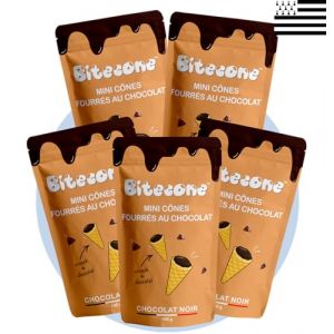 BITECONE - Chocolat Noir | Fin de Cornet de Glace | Mini cones fourrés | Pack de 5 Sachets | Marque 100% française | Fabrication en Bretagne | Snacks avec Cacao Durable | Sans Huile de Palme | 500g (Bitecone, neuf)