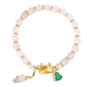 Bracelet Feng Shui, bracelet en cristal boulette dorée dragon gourde charme bracelet à quartz talisman fort for 2024 année du dragon zodiaque bracelet de richesse Feng Shui amulette chakra(Rose quartz (WjuBxguo, neuf)