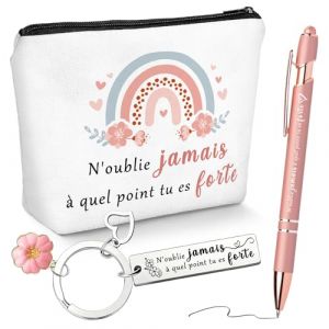 Cadeau de Courage Trousse a Maquillage Femme avec Porte Cl&eacute; Femme et Stylo &agrave; Bille, pour Meilleure Amie Cadeau Jeune Coll&egrave;gues Famille, Cadeaux de Encouragement de No&euml;l (OGEEH, neuf)