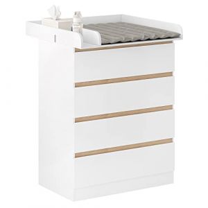 WOLTU Table à Langer + Commode avec 4 Tiroirs, Ensemble Meuble à langer pour Bébé, en Bois d’Ingénierie, Blanc + Chêne Clair, 80x75x109,2cm (WOLTU GmbH, neuf)