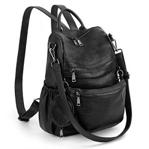 UTO Femme Sac à Dos avec Sac Banane Amovible Backpack Rucksack Cuir Synthétique Convertible Sac d'épaule Ceinture Noir (UTO Fashion, neuf)