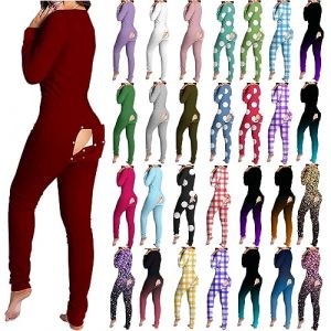 Yolimok Pyjama Combinaison Boutonn&eacute;E &agrave; Rabat Boutonn&eacute; Fonctionnel pour Femmes De Couleur Unie Adultes,Combinaison Pyjama Sexy Femme Grenouillere Femme Combi Pyjama Tout en Un Chaud en Polaire (JIEXIUBAIHUO, neuf)