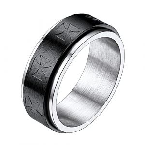 Richsteel Bague Templier 66 Homme Plaqué Noir Bagues Anti Stress Acier Inoxydable Anneau Tournant Bijoux Fantaisie Original (Richsteel Jewellery, neuf)