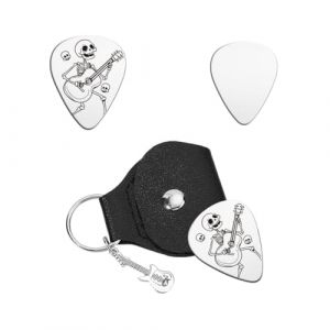 UNICRAFTALE M&eacute;diators de Guitare Cadeaux Squelette Plectre Guitares Ensemble M&eacute;diator de Guitares Acier Inoxydable avec &Eacute;tui en Cuir PU Ic&ocirc;ne de Guitare Cr&acirc;ne Plectre Accessoire pour Guitaristes (ENBISI EU, neuf)