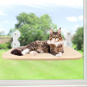 GUUSII HOME Hamac Chat Fenetre Ventouse Panier Perchoir Suspendu pour Petits Pliable Transat Ttagere Lit Support Fenêtre pour Interieur Grands Chats avec Tapis Réversible Lavable en Machine (Beige,M) (GUUSII HOME, neuf)