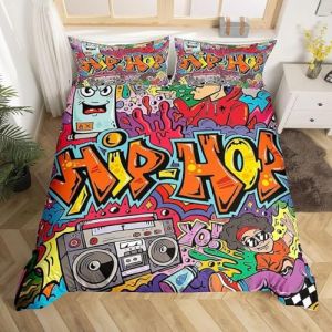 Homewish Housse de Couette 200x200 Graffiti en Microfibre avec 2 Taies d'oreiller, Parure de Lit Couleur Hip Hop pour Enfant Garçon Fille Ado, Ensemble de Literie Moderne Graffiti Street Art (Suzhou yiyanyun e-commerce Co., Ltd, neuf)