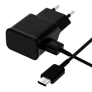 Cable USB-C + Chargeur Secteur Noir Compatible avec Samsung Galaxy A20E / A40 / A50/A70/A80/A9 2018/A8 2018/A5 2017/A3 2017- Cable Type USB-C Mesure 1 Metre Chargeur Prise Murale Phonillico® (Phonillico, neuf)
