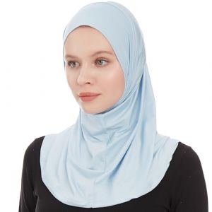 Bleu Clair Hijab Femme Musulmane &ndash; Al Amira Hijab a Enfiler Premium Jersey Turban Wrap &ndash; Chale Foulard Moderne Islamique Pour Voile Femme Doux - Ch&acirc;le Pour Robe De Pri&egrave;re Enfiler (Bleu Clair) (ShawlFactory, neuf)