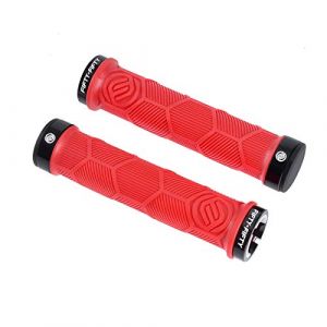 FIFTY-FIFTY Poignées de vélo, Antidérapantes Poignée VTT, Poignée de Bicyclette avec Deux Serrure en Aluminium, pour VTT BMX Mountain Route Vélo Urban Bicycles Scooter (Rouge) (Coolstyles, neuf)