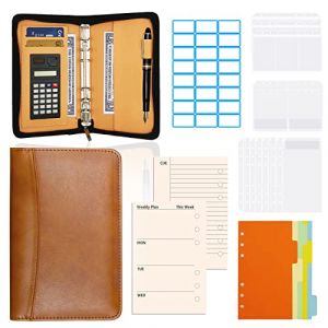 LSAMA Porte-documents A6 en cuir synth&eacute;tique, Classeur A6 avec fermeture &eacute;clair et calculatrice &agrave; 6 anneaux pour ordinateur portable - Fermeture &eacute;clair (LSAMA FR, neuf)