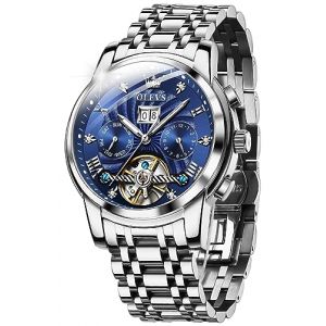 OLEVS Hommes Montre Squelette MéCanique Automatique Bleu éTanche à Remontage Automatique en Acier Inoxydable Lumineux Tourbillon Montres De Luxe (OLEVS, neuf)