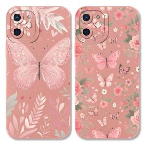 Vxinvnoi 2 Pièces Coque pour iPhone 12 Mini 5,4'', Étui Souple TPU Aesthetic Motif Dessin Durable Fine Silicone Housse de Antichoc Anti-Rayures Camera Protection Cover pour Fille, Rose-Butterfly01 (MARTIN BOAL, neuf)