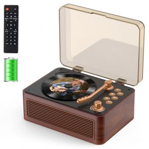 Gueray Lecteur CD Bluetooth Portable avec Haut-Parleurs 3600mAh Rechargeable Vintage pour Maison, Lecteur CD R&eacute;tro Bois de Noyer Radio FM avec T&eacute;l&eacute;commande, Prise USB AUX pour Livres Audio (LOUYUA, neuf)