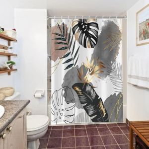 Uiiooazy Rideau Douche Anti Moisissure, Rideau Douche 150x200cm Gris Boheme Tropical Foglie di Palmier Jungle Rideaux de Baignoire Tissu Lavable Imperm&eacute;able Polyester Rideaux de Bain avec 10 Crochets (dongguibinjingpinxiaodianpu, neuf)