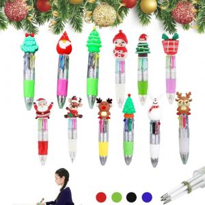 BAOSROY Stylo Noel,12pcs Stylo &Agrave; Bille Multicolore No&euml;l,Mini Stylos &agrave; Bille Multicolores No&euml;l,Stylo &Agrave; Bille R&eacute;tractable Multicolore,Stylos &agrave; Bille Multicolores de Dessin Anim&eacute; de No&euml;l,pour Enfants (Poseidoneye, neuf)