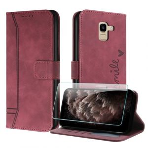 JayModCase Coque pour Samsung Galaxy A8 2018 avec Protection &eacute;cran, &Eacute;tuis Rabat Folio Housse Cuir Portefeuille [Emplacements Cartes] Magn&eacute;tique Support pour Galaxy A8 2018 - Rouge (HXM STORE - EU, neuf)