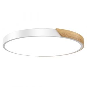 NAIZY Plafonnier LED 96 W &agrave; intensit&eacute; variable avec d&eacute;coration en bois et t&eacute;l&eacute;commande - Lampe moderne - Diam&egrave;tre : 60 x 5 cm - Pour chambre &agrave; coucher, salon - Blanc (Alrich UG, neuf)