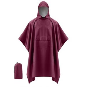 Coutyuyi Imperméable Poncho Pluie Unisexe, Poncho/Tapis de Camping/Ombre de Camping Multifonctions 3 en 1 Veste Coupe-Pluie Cape imperméable pour la randonnée,Camping(Vin Rouge,S) (Coutyuyi outdoor, neuf)