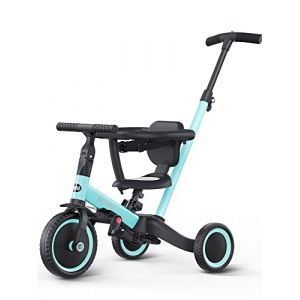 newyoo Tricycle Draisienne 5 en 1, Tricycle Bébé Évolutif 1-3 Ans avec Barre de Poussée, Vélo Enfant, Guidon Réglable, Barres de Sécurité, Jouet à Chevaucher, Cadeau d' Anniversaire, TR008, Bleu (NEWYOO-EU, neuf)