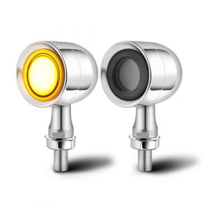 DREAMIZER Mini LED Clignotant Moto, Chrome CNC Clignotant 12V Universel pour Scooter, Lumière Ambre & Blanche Compatible pour Harley Honda Kawasaki Suzuki Triumph Yamaha, 2 Pièces (WQ Fashion Mall, neuf)