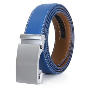 Nelbons Ceinture pour homme, ceinture &agrave; cliquet en cuir avec boucle coulissante, coupe personnalis&eacute;e largeur 3,5 cm 1 3/8 pouces, Bleu 02, 44W (GTS-FR, neuf)
