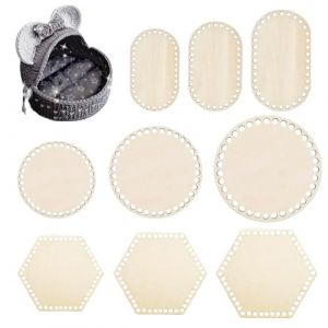 9 Pi&egrave;ces Panier en Bois Fond,Minging Rond Cercle Crochet &Agrave; Tricoter Panier Base de Fond Vierge Crochet Panier Sacs de Bois Base en Bois Shaper 10/15/20cm DIY Fournitures de Tissage Fond de Panier en B (Minging, neuf)